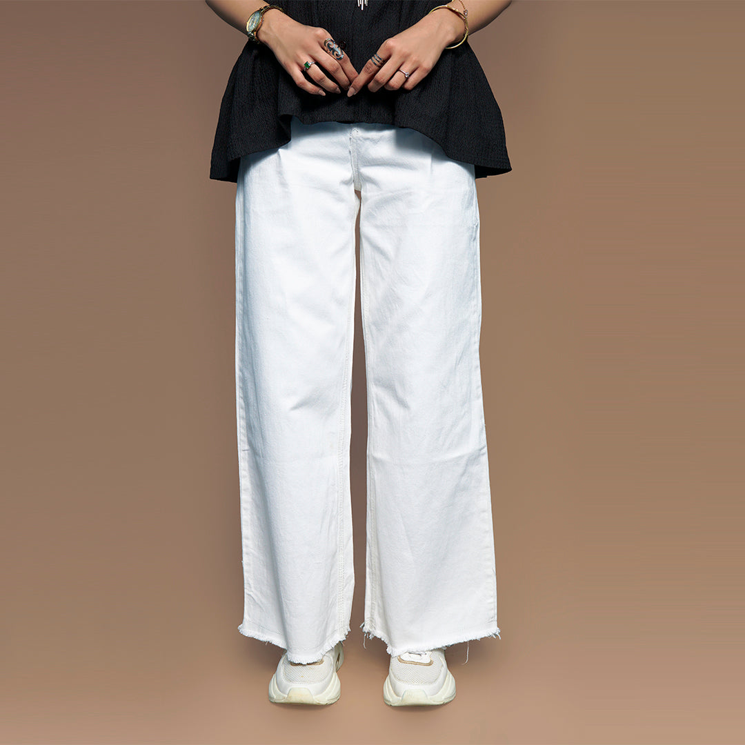 HighWaist White  Wide Leg Jeans Flapper For Girl