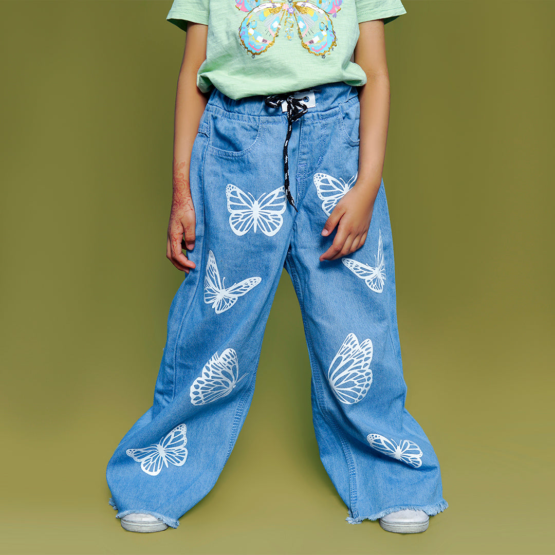 wide leg Sky blue Butterfly Jeans for Kids❤️🫶🦋💕