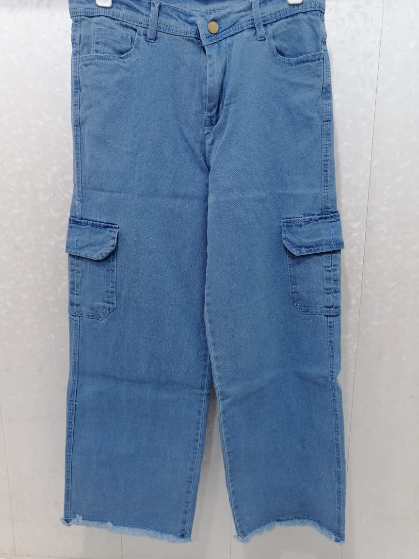 Highwaist Cargo Wide Leg Denim Jeans Flapper For Girls